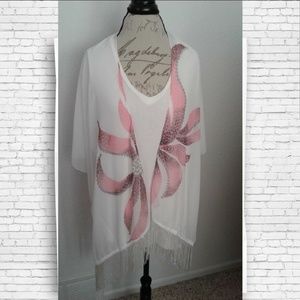 Beautiful pink and white kimono with fringe